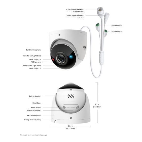 TP-Link VIGI InSight S485PI hálózati kamera, 8MP, 180° panoráma, éjjellátás, riasztófény, fehér