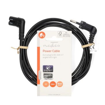   Nedis CEGL11055BK20 tápkábel, 8-as IEC C7, 2m, lapos, fekete