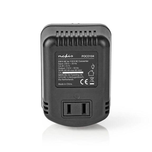 Nedis POCO104 feszültségátalakító, 230 V AC – 110 V AC, 30 W, fekete kivitelben