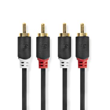 Nedis CABW24200AT30 3 méteres sztereó RCA kábel aranyozott csatlakozókkal, antracit színben.
