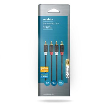   Nedis CABW24200AT100 stereo audio kábel, 2x RCA apa - 2x RCA apa, aranyozott, 10 m, antracit