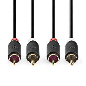   Nedis CABW24200AT100 stereo audio kábel, 2x RCA apa - 2x RCA apa, aranyozott, 10 m, antracit