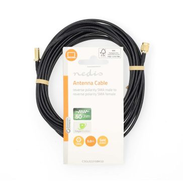   Nedis CSGL02210BK50 RP-SMA kábel, RP-SMA apa - RP-SMA anya, 50 ohm, 5 m, fekete
