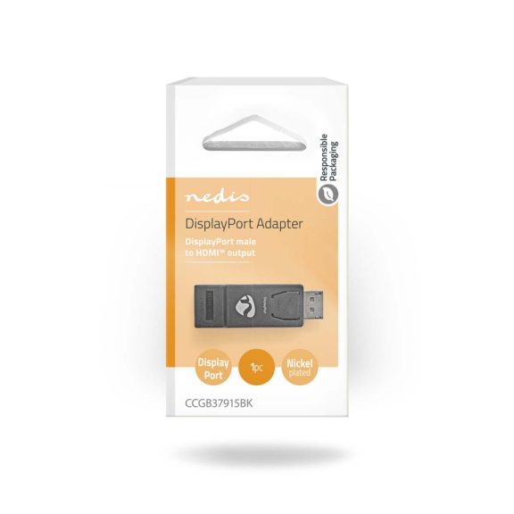 Nedis CCGB37915BK DisplayPort HDMI adapter fekete színben, 1080p@60Hz felbontás támogatással.