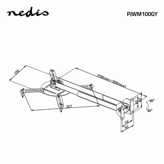 Nedis fali projektorkonzol, 10 kg, forgatható és dönthető, ezüst