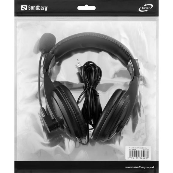 Sandberg Saver MiniJack Headset Large vezetékes fejhallgató, mikrofon, 3,5 mm-es jack, fekete