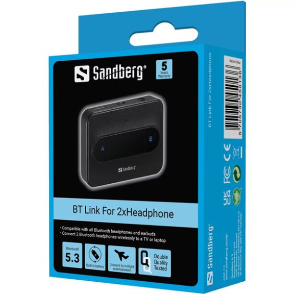 SANDBERG Headphone, BT Link For 2xHeadphone