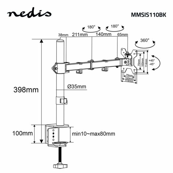 Nedis MMSIS110BK asztali monitortartó állvány, 15-32", max. 8 kg, fekete