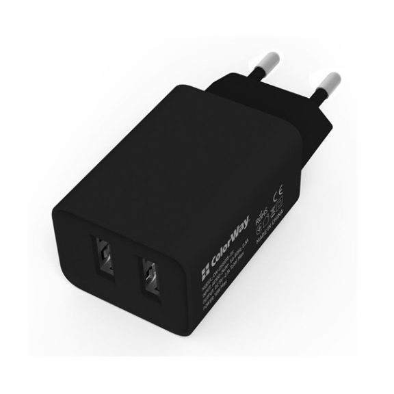 COLORWAY USB töltő CW-CHS015-BK, AC töltő 2USB AUTO ID 2.1A (10W) fekete