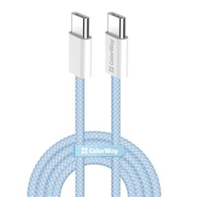   COLORWAY Kábel Type-C CW-CBPDCC061-BL, fonott pamut, PD Fast Charging 60W, 3,0A 1M kék