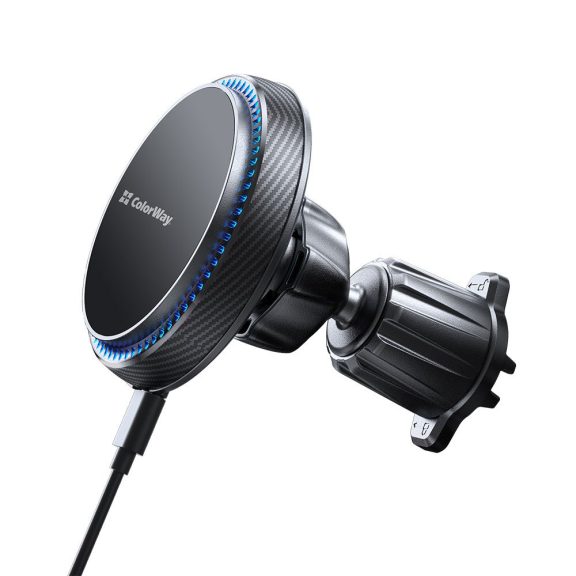 ColorWay CW-CHMW041Q-BK MagSafe autós telefontartó 15 W vezeték nélküli töltéssel, 360° forgatható, fekete
