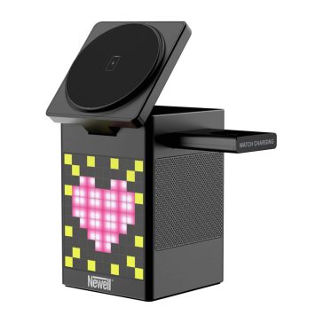   Newell induOne MagPlay vezeték nélküli töltőállomás, MagSafe, Bluetooth hangszóró, RGB kijelző, fekete