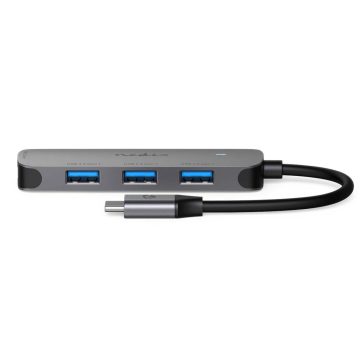 Nedis CCGB64220GY01 USB-C – 4x USB-A hub alumínium házzal, USB 3.2 Gen 1, 5 Gbps sebességgel, szürke színben