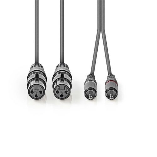 Nedis COTH15230GY15 félprofi audio kábel, 2x XLR aljzat - 2x RCA dugó, 1,5m