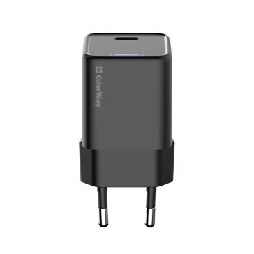   ColorWay GaN Mini 25W USB-C hálózati töltő, PD 3.0, PPS, kompakt, fekete - CW-CHS052PD-BK