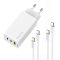 ColorWay CW-CHS058PDCL-WT hálózati GaN gyorstöltő 65 W, 2x USB-C, USB-A, Type-C és Lightning kábellel, fehér