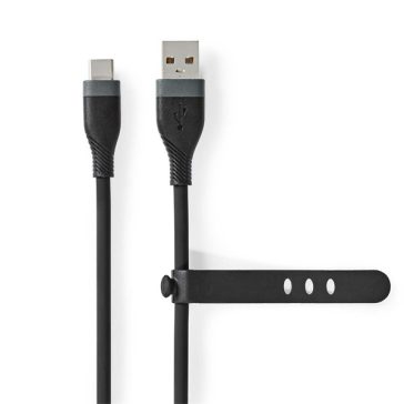   Nedis CCGB60800BK15 flexibilis USB A - USB C (USB-C) kábel, USB2.0, 15W, hossz 1,5m, fekete rugalmas szilikon