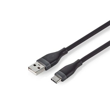   Nedis CCGB60800BK15 flexibilis USB A - USB C (USB-C) kábel, USB2.0, 15W, hossz 1,5m, fekete rugalmas szilikon