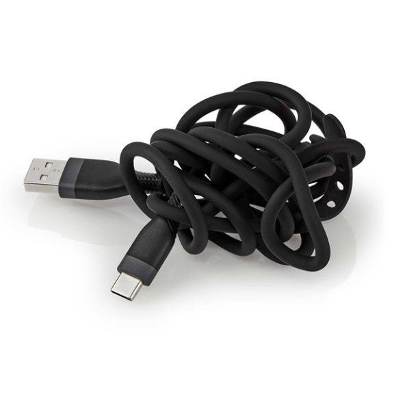 Nedis CCGB60800BK15 flexibilis USB A - USB C (USB-C) kábel, USB2.0, 15W, hossz 1,5m, fekete rugalmas szilikon