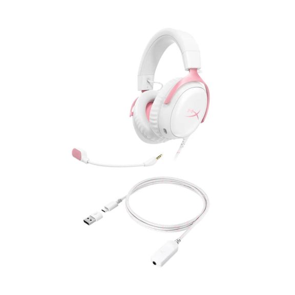 HyperX Cloud III gaming headset, 53mm hangszóró, többplatformos, fehér-rózsaszín - 9W1Q4AA