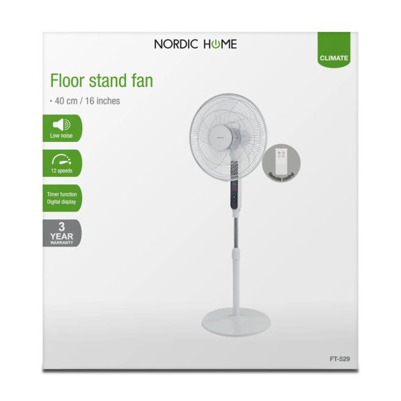 NORDIC HOME FT-529 álló ventilátor, 400 mm, 12 fokozat, távirányító, időzítő, fehér