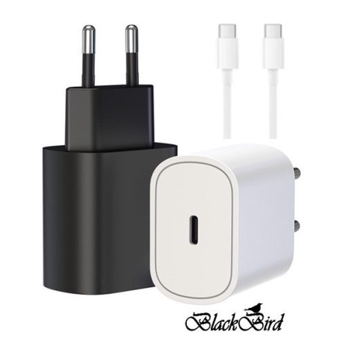 BLACKBIRD Hálózati Adapter T127 20W + Type-C kábel 1m, Fehér
