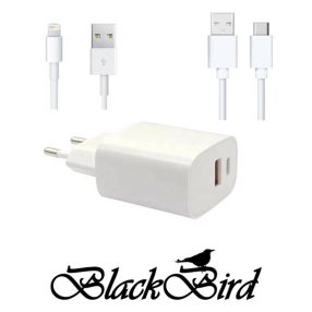  BLACKBIRD Hálózati Adapter T131 25W + Type-C + Lightning kábel 1m, Fehér