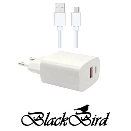 BLACKBIRD Hálózati Adapter T131 25W + Type-C kábel 1m, Fehér