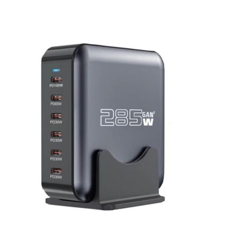 BLACKBIRD Hálózati Töltő GAN 285W 1xUSB-C PD100W + 1xUSB-C PD65W + 4xUSB-C PD30W, Fekete