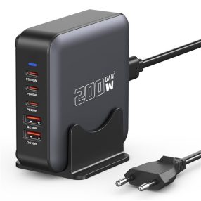   BLACKBIRD Hálózati Töltő Hordozható GAN 200W 3USB-C PD + 2xUSB QC, Fekete