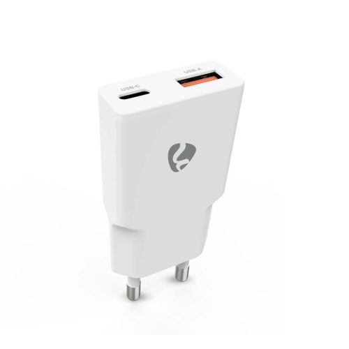 Nedis WCHA20WT GaN 20 W fali töltő USB-A és USB-C portokkal, PD3.0 és Quick Charge támogatással, fehér színben