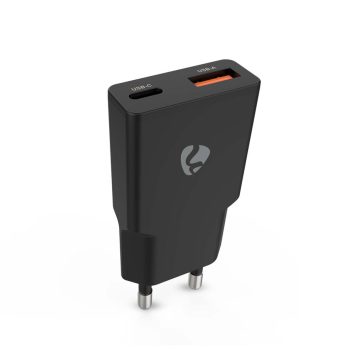 Nedis WCHA30BK 30 W GaN fali töltő, USB-C PD3.0 és USB-A Quick Charge porttal, fekete.