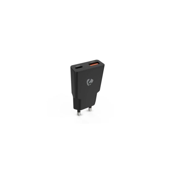 Nedis WCHA30BK 30 W GaN fali töltő, USB-C PD3.0 és USB-A Quick Charge porttal, fekete.