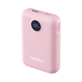   ADATA C100 Digital Display Power Bank, 10000mAh, USB-C PD 20W, USB-A QC, digitális kijelző, rózsaszín