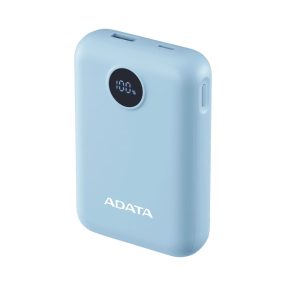   ADATA C100 Digital Display Power Bank, 10000mAh, USB-C PD 20W, USB-A QC, digitális kijelző, kék