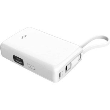   Silicon Power CP10 Power Bank, 10000mAh, USB-C PD 20W, beépített USB-C kábel, digitális LED, fényes fehér