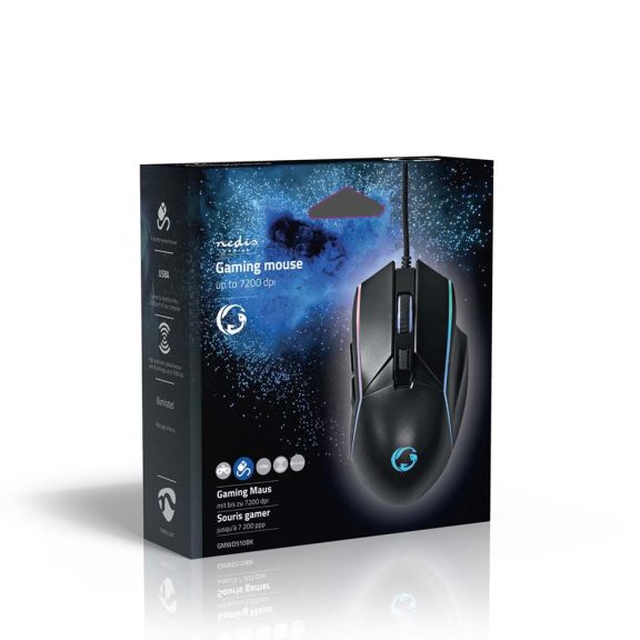 Nedis GMWD510BK vezetékes gaming egér, 7200 dpi, LED, fekete