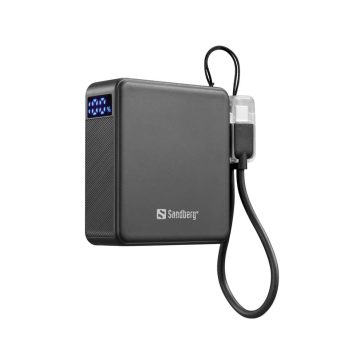   Sandberg Nano Powerbank 10000 PD20W, 10000mAh, USB-C, kijelző, fekete - 421-34