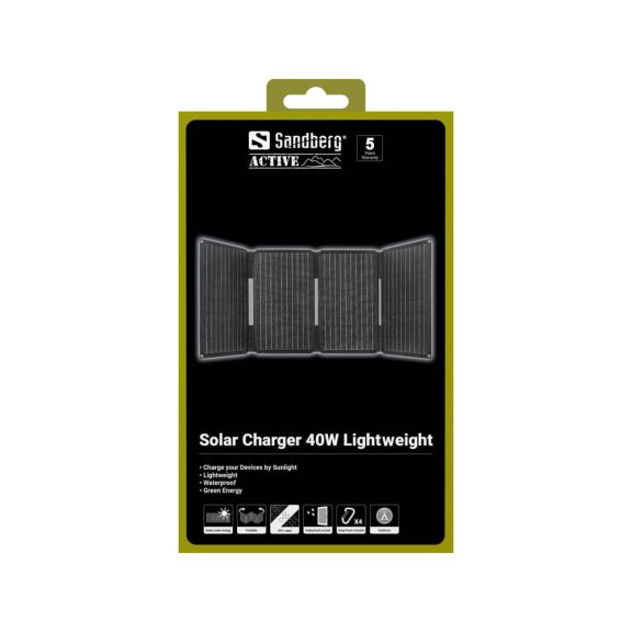 Sandberg Solar Charger 40W Lightweight napelem töltő, USB-C, összecsukható, fekete - 421-20