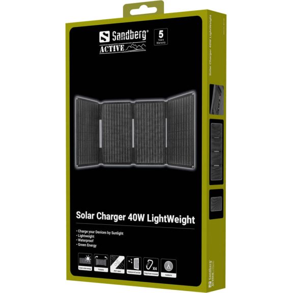 Sandberg Solar Charger 40W Lightweight napelem töltő, USB-C, összecsukható, fekete - 421-20