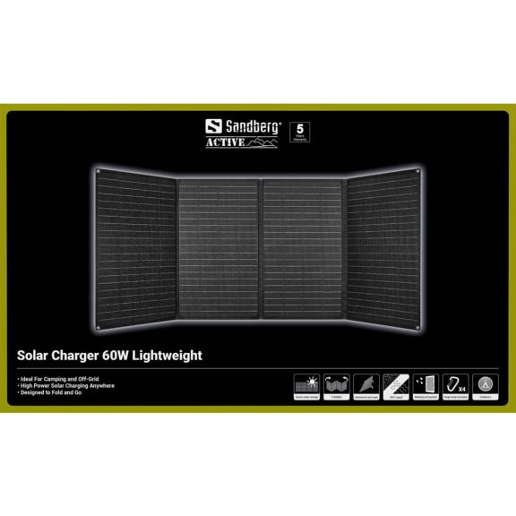 Sandberg Solar Charger 60W Lightweight napelem töltő, USB-C, összecsukható, fekete - 421-43
