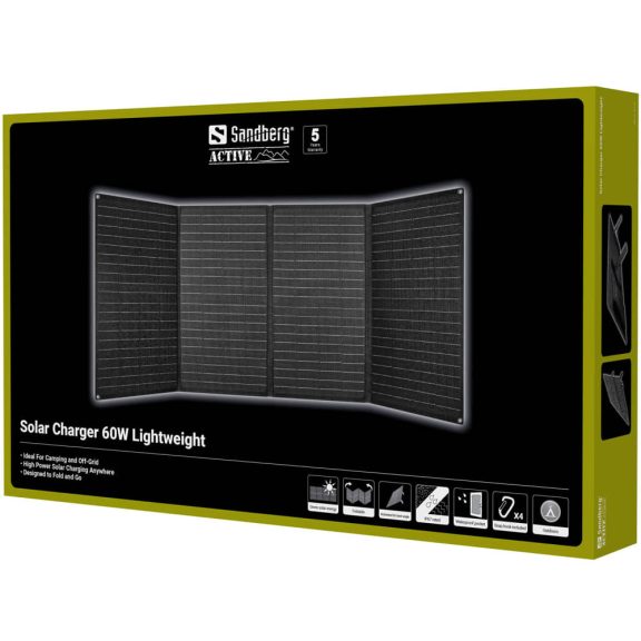 Sandberg Solar Charger 60W Lightweight napelem töltő, USB-C, összecsukható, fekete - 421-43