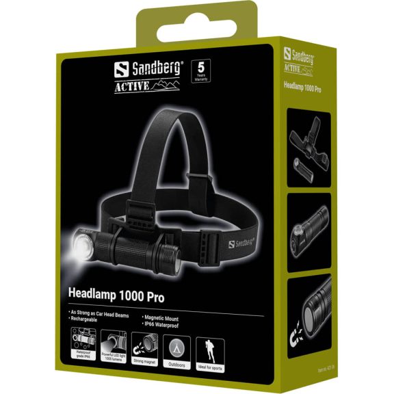 Sandberg Headlamp 1000 Pro fejlámpa, 1000 lumen, USB-C, IP66, fekete - 421-36