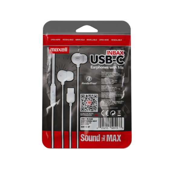 MAXELL Fülhallgató, IN-BAX, fehér, USB-C