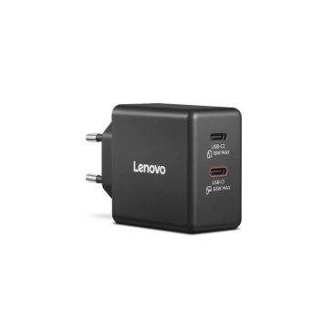   Lenovo Dual USB-C 65W GaN hálózati töltő, GaN, dupla USB-C, fekete