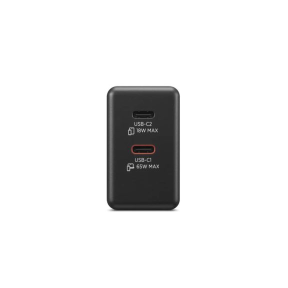 Lenovo Dual USB-C 65W GaN hálózati töltő, GaN, dupla USB-C, fekete