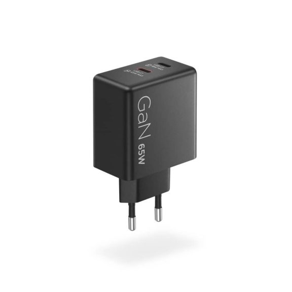 Lenovo Dual USB-C 65W GaN hálózati töltő, GaN, dupla USB-C, fekete