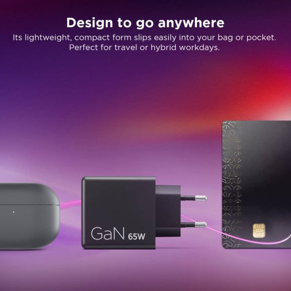 Lenovo Dual USB-C 65W GaN hálózati töltő, GaN, dupla USB-C, fekete