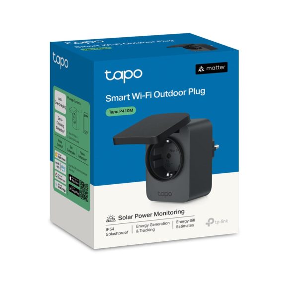 TP-Link Tapo P410M okos kültéri konnektor, WiFi, Matter, fogyasztásmérés, IP54, fehér