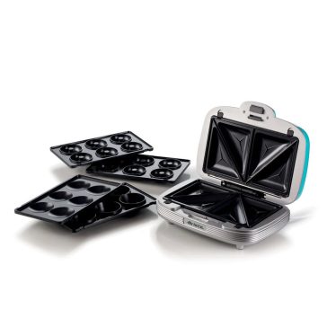   Ariete Party Time muffin és szendvicssütő, 700W, 3 cserélhető lap, tapadásmentes, azúrkék